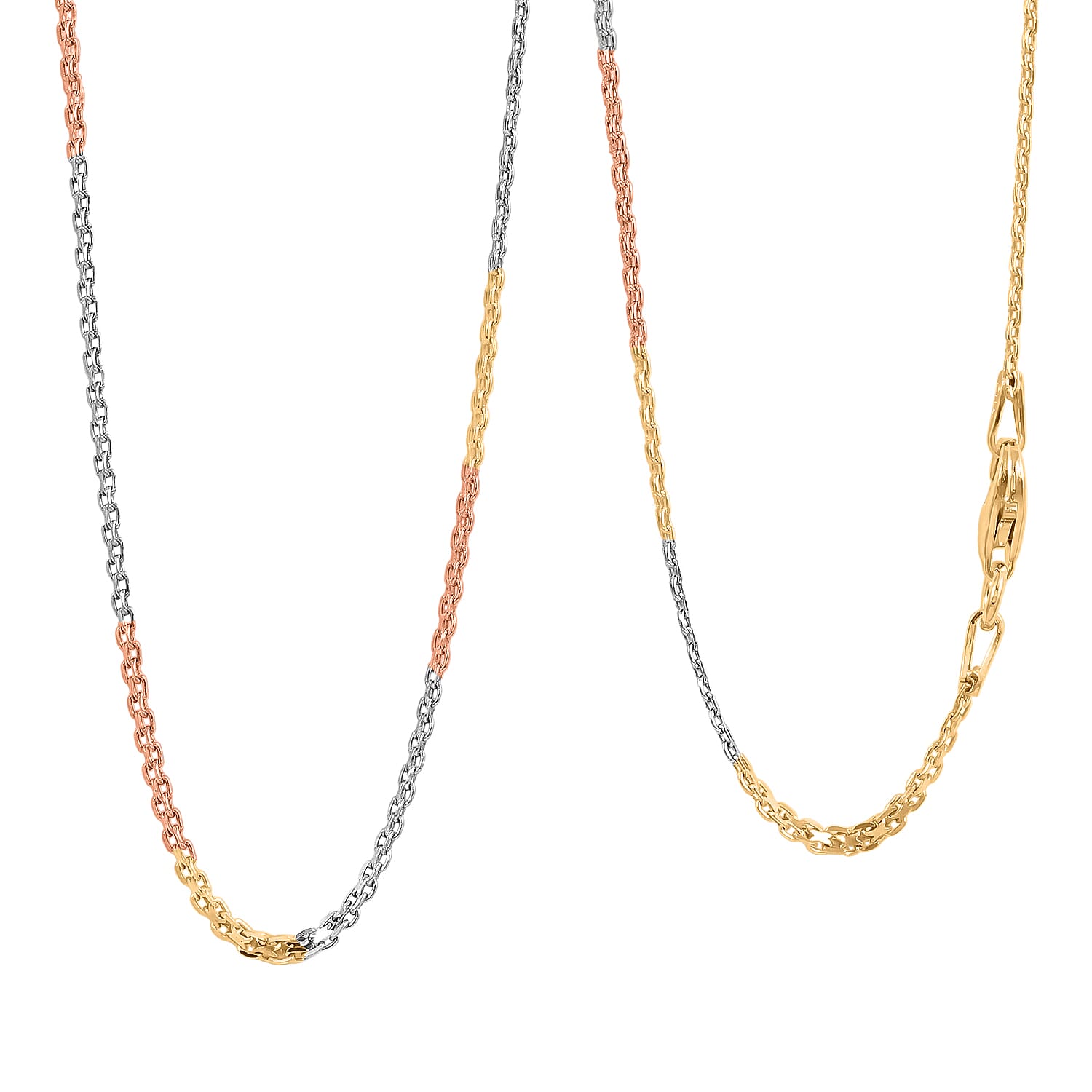 Italian Essential Link Chain Necklace in 14K YRG and Rhodium Over Sterling Silver 2.98 Grams 18 Inches
