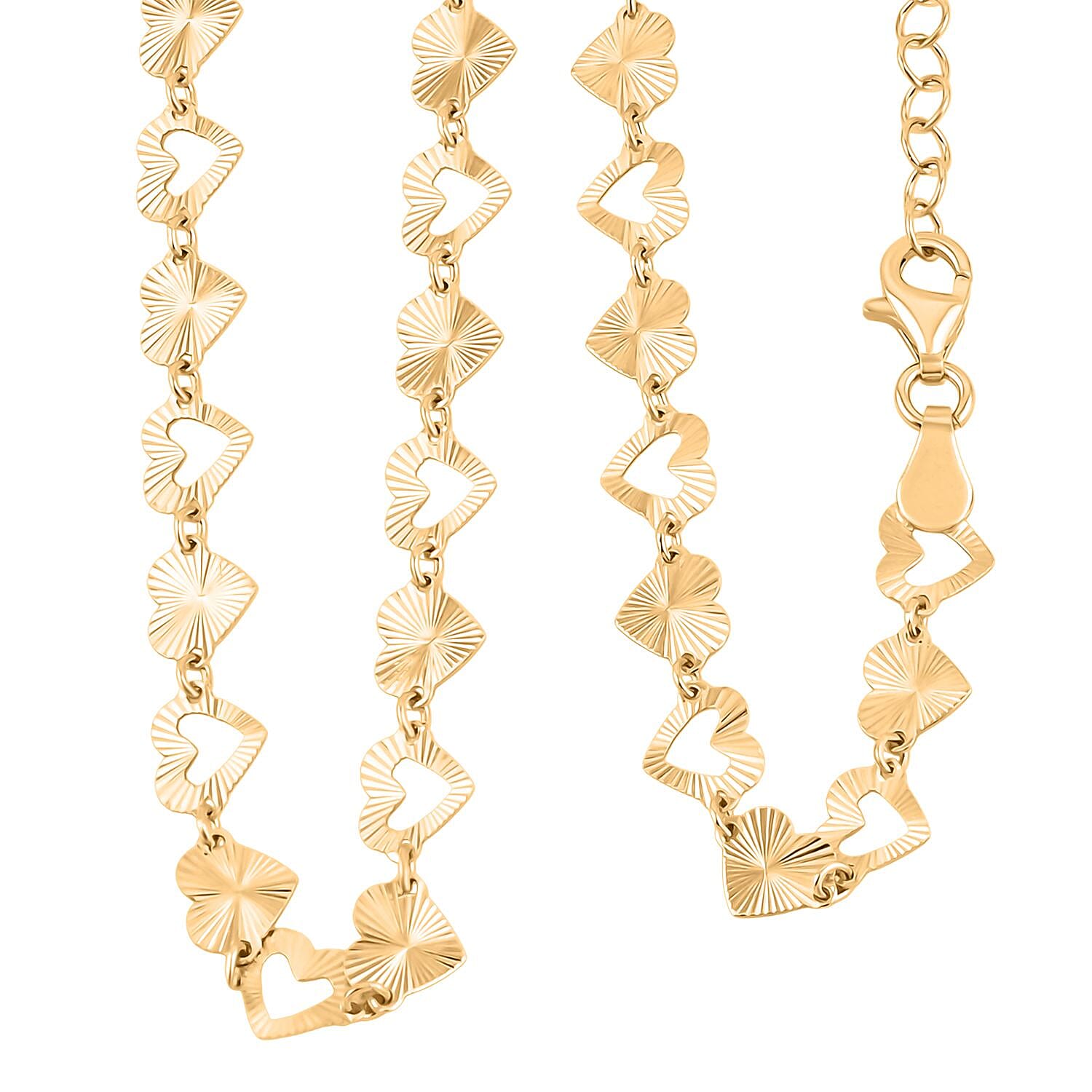 Italian Radiant Hearts Chain Necklace in 14K Yellow Gold Over Sterling Silver 6.20 Grams 18 Inches