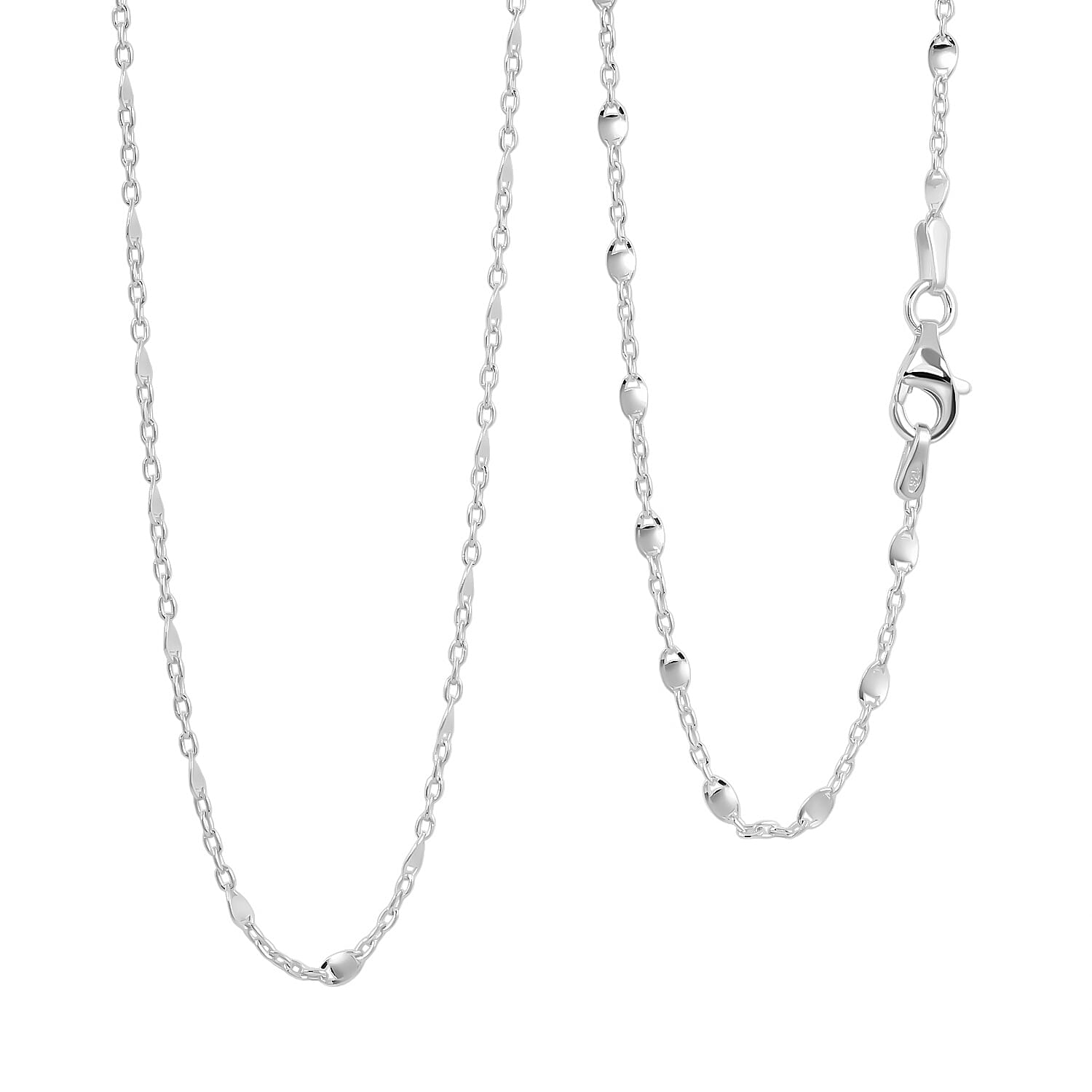 Italian Confetti Chain Necklace in Rhodium Over Sterling Silver 2.71 Grams 20 Inches
