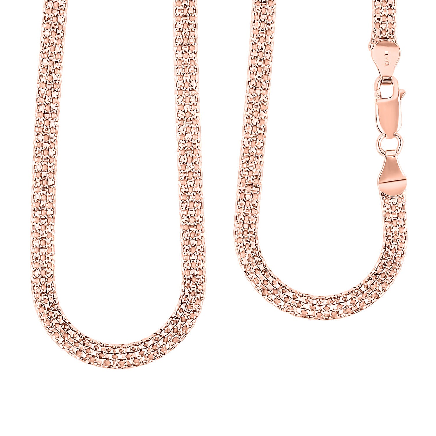 Italian Diamond-Cut Bismark Chain Necklace in 14K Rose Gold Over Sterling Silver 8.55 Grams 20 Inches