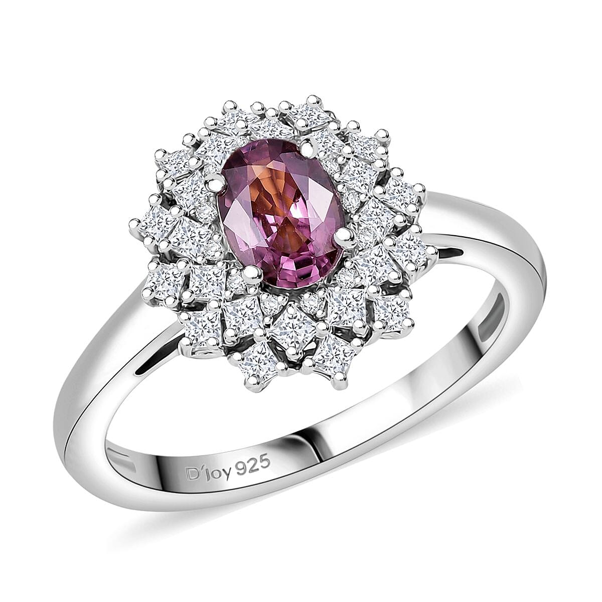 D’Joy Royal Lavender Spinel, Moissanite Ring in Rhodium Over Sterling Silver (Size 10.0) 1.50 ctw