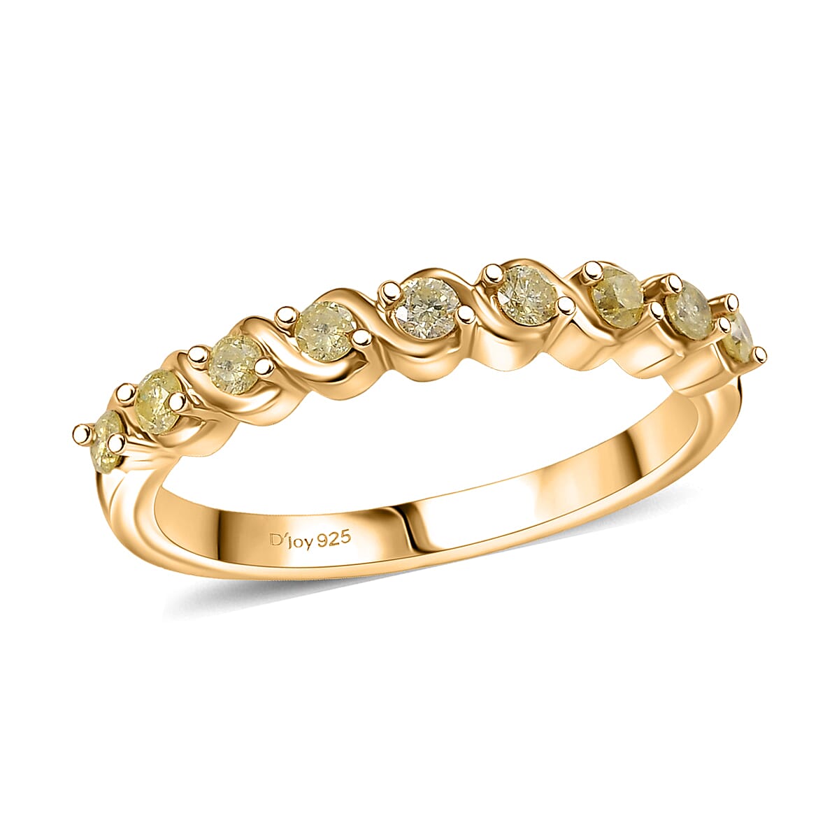 D'Joy Natural Yellow Diamond I2-I3 0.25 ctw Band Ring in 18K Vermeil Yellow Gold Over Sterling Silver (Size 10.0)