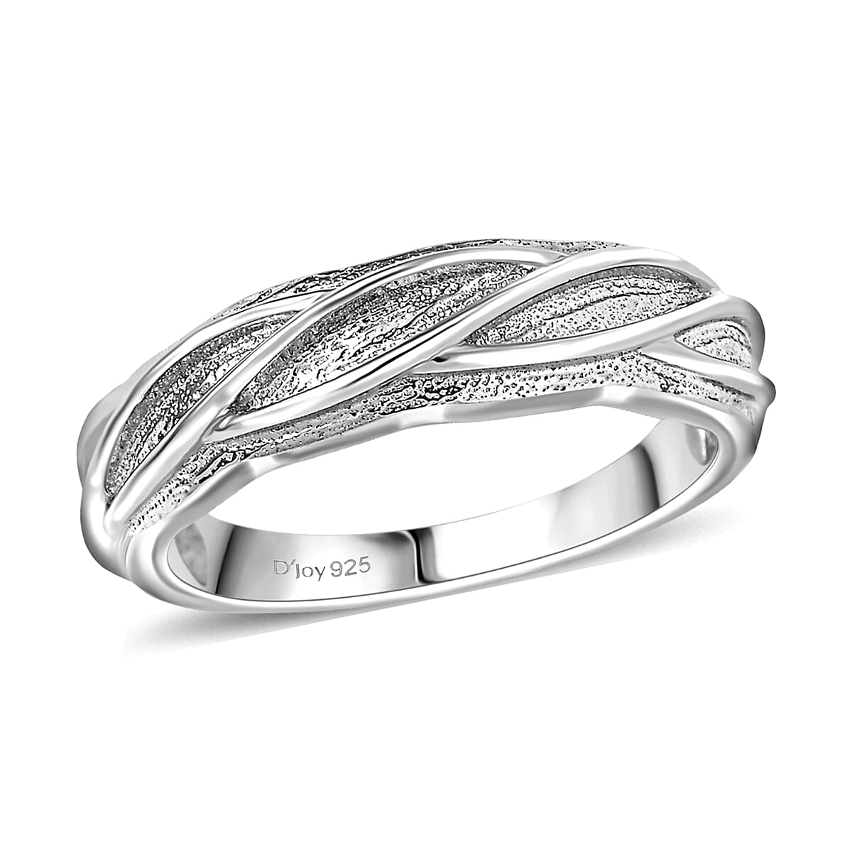 D’joy Rhodium Over Sterling Silver Textured Interwoven Leaves Ring (Size 10.0) (4.10 g)
