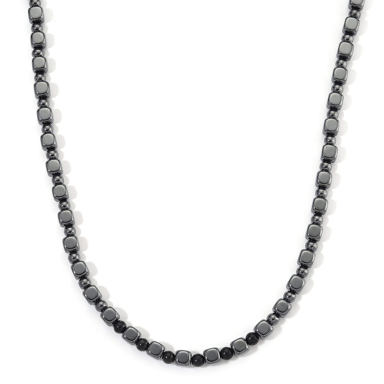 Shungite and Hematite 448.00 ctw Beaded Necklace in Silvertone 20 Inches