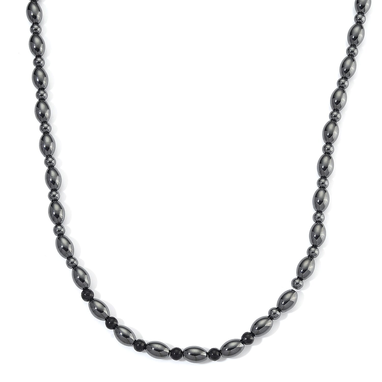 Shungite and Hematite 380.00 ctw Beaded Necklace in Silvertone 20 Inches