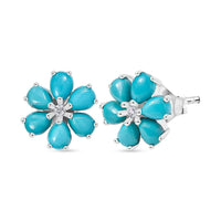 D'Joy Sleeping Beauty Turquoise and White Zircon 1.80 ctw Earrings in Platinum Over Sterling Silver