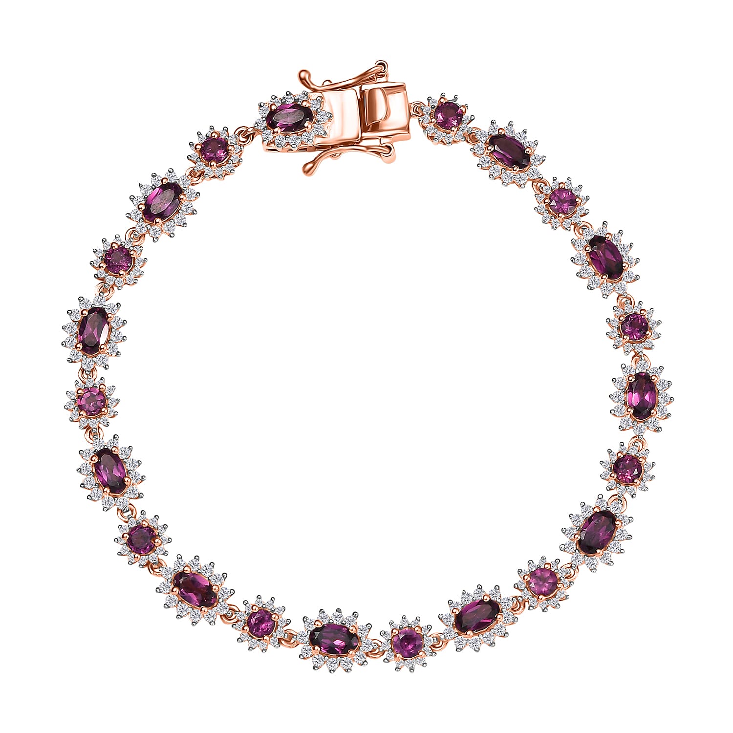 D’Joy AAA Radiant Ember Garnet and White Zircon 7.75 ctw Bracelet in 18K Vermeil Rose Gold Over Sterling Silver (7.25 In)