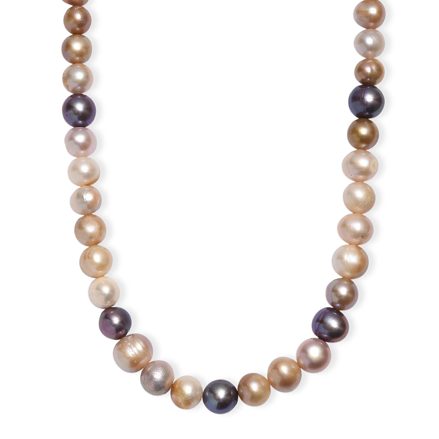 Peacock Dyed Pearl and Multi Color Dyed Pearl Necklace in Stainless Steel 18 Inches
