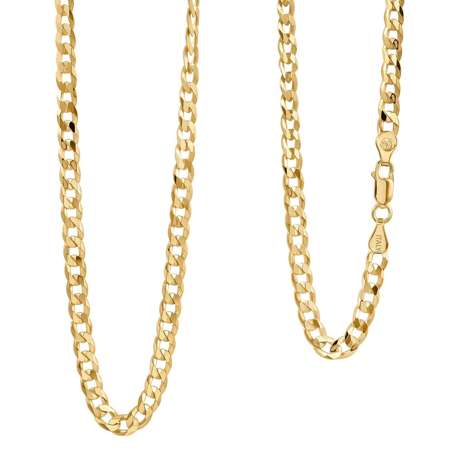 Italian 14K YG Over Sterling Silver Cuban Chain Necklace (24 Inches) (17 Grams)