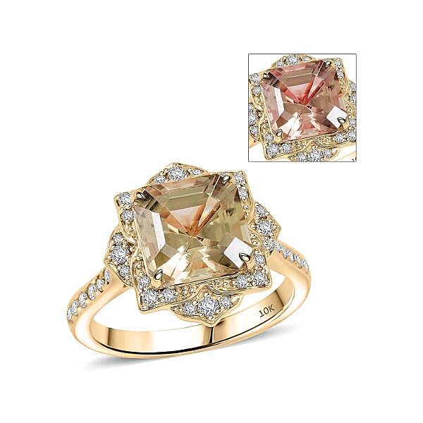 Luxoro 10K Yellow Gold AAA Turkizite, Diamond (G-H, I2) (0.45 cts) Ring (Size 10.0) 4.70 ctw