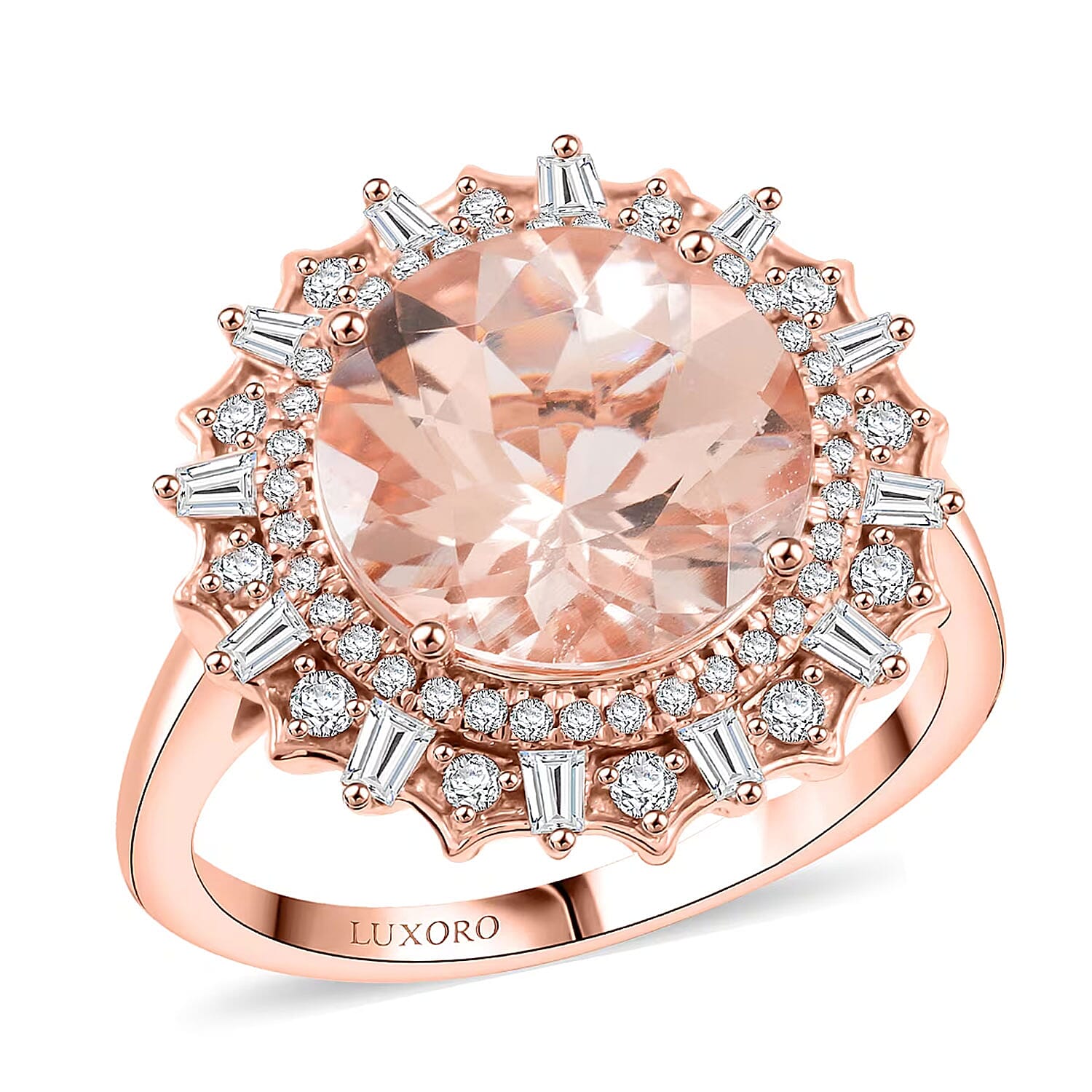 Luxoro 10K Rose Gold AAA Marropino Morganite, Diamond (G-H, I2) (0.56 cts) Ring (Size 10.0) (4.33 g) 4.84 ctw