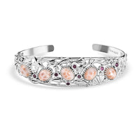 D'Joy Premium Natrolite and Orissa Rhodolite Garnet 10.65 ctw Cuff Bangle Bracelet in Rhodium Over Sterling Silver