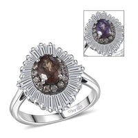 D'Joy Madagascar Color Change Garnet and Moissanite 3.35 ctw Ring in Rhodium Over Sterling Silver (Size 10.0)