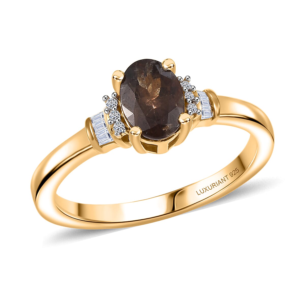 Premium Madagascar Color Change Garnet and Luxuriant Lab Grown Diamond 1.10 ctw Ring in 18K Vermeil Yellow Gold Sterling Silver (Size 10.0)