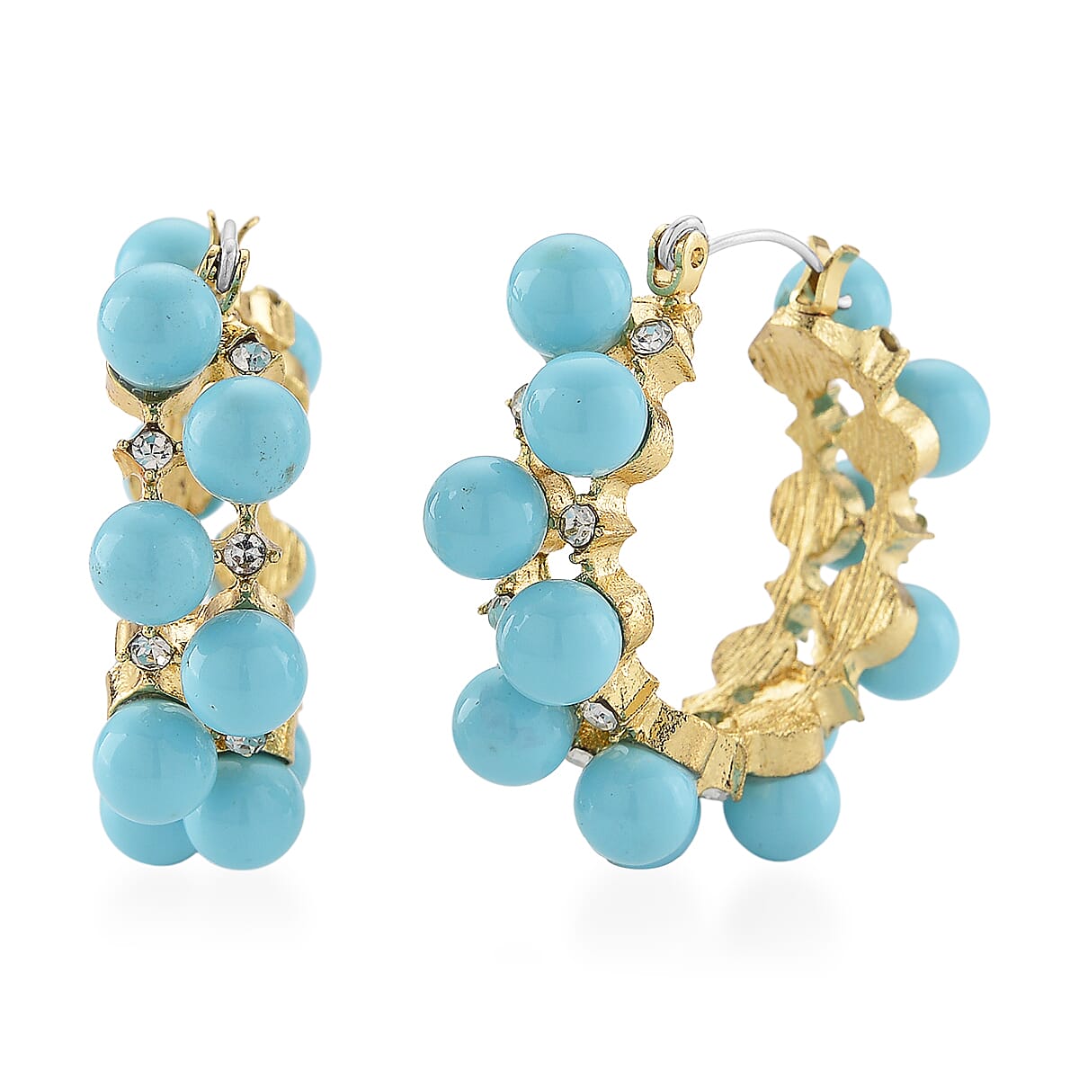 White Shell Pearl, Austrian Crystal Hoop Earrings in Silvertone