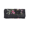 Royal Blue Floral Embroidery Pattern Satin Travel Jewelry Roll Organizer - Sticky add to cart bar