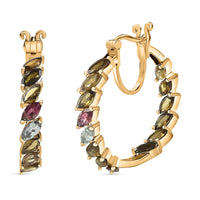 D’joy Multi-Tourmaline 8.96 ctw Hoop Earrings in 18K Vermeil Rose Gold Over Sterling Silver