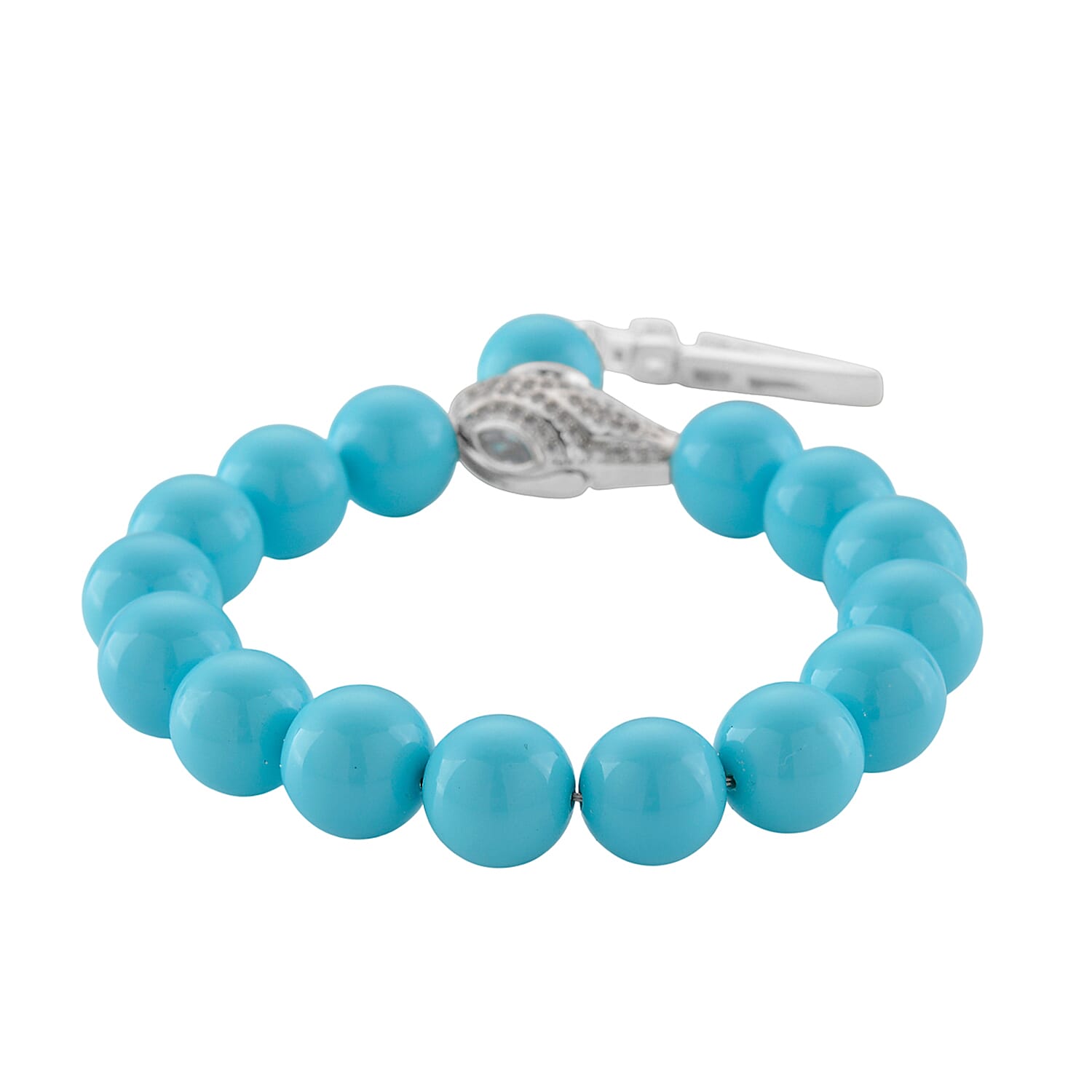 White Shell Pearl and Simulated Diamond Bracelet in Silvertone (7.00 In)