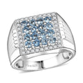 D’Joy AAA Santa Maria Aquamarine, Moissanite 1.40 ctw Men's Ring in Rhodium Over Sterling Silver (Size 10.0) - Sticky add to cart bar