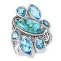 Sajen Silver Recon Turquoise and Celestial Swiss Blue Doublet Quartz Ring in Rhodium Over Sterling Silver - Sticky add to cart bar