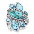 Epic Deal Sajen Silver Royston Turquoise, Celestial Swiss Blue Doublet Quartz Ring in Rhodium Over Sterling Silver (Size 5.0) 10.75 ctw - Sticky add to cart bar