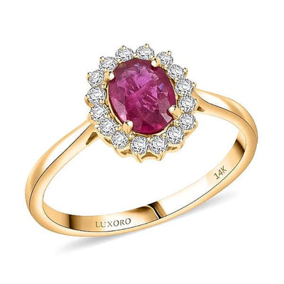 Luxoro AAA Mozambique Ruby and G-H I2 Diamond 1.79 ctw Ring in 14K Yellow Gold