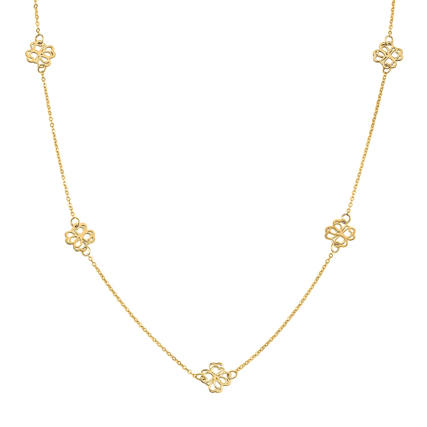 10K Yellow Gold Clover Stations Necklace (20 Inches) (1.25 g)