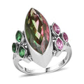 Sajen Silver Celestial Bi-Color Watermelon Doublet Quartz and Multi Gemstone 9.30 ctw Ring in Rhodium Over Sterling Silver - Sticky add to cart bar