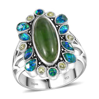 Sajen Silver Nephrite Jade and Multi Gemstone 8.00 ctw Ring in Rhodium Over Sterling Silver