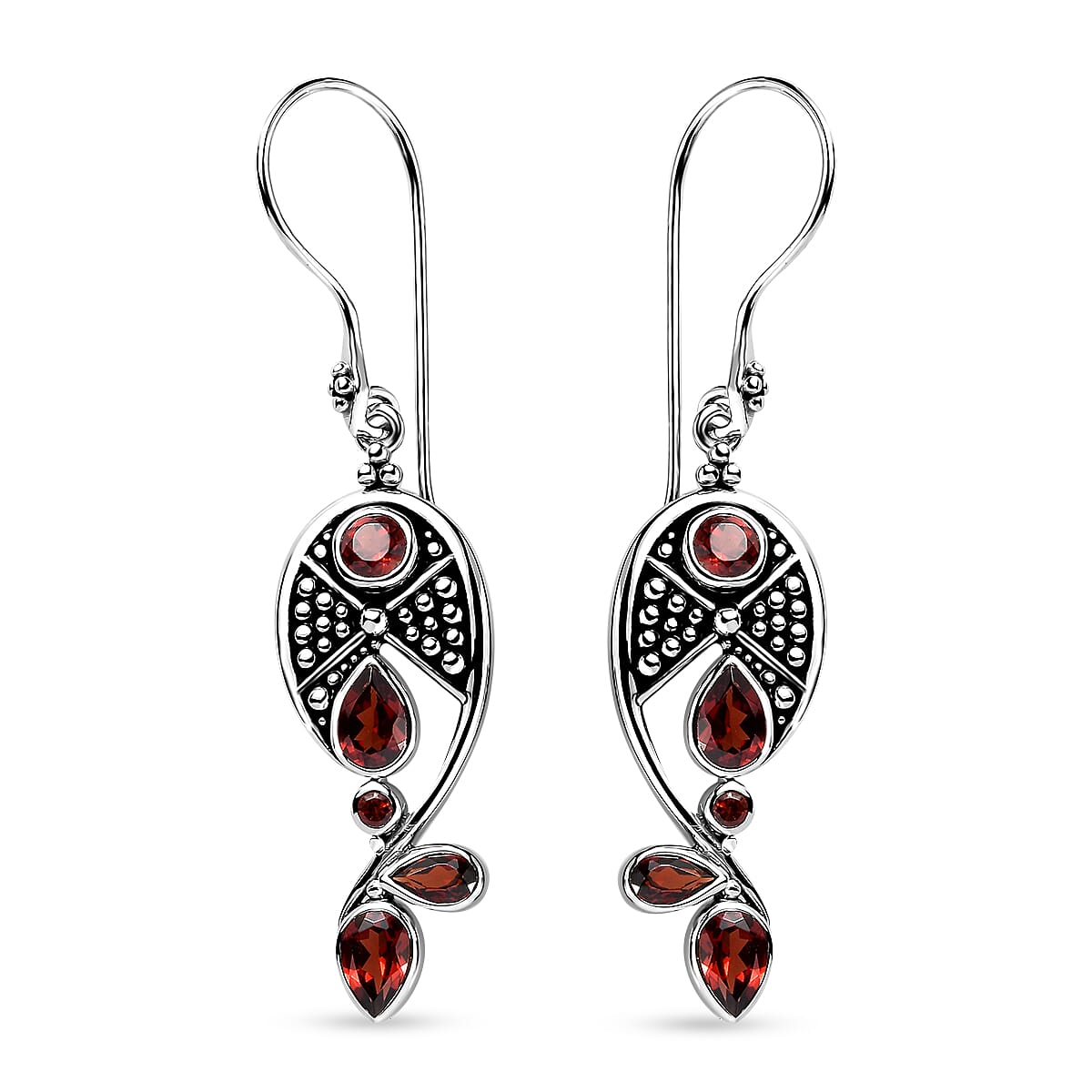 TLV Sajen Silver Mozambique Garnet Earrings in Rhodium Over Sterling Silver 3.50 ctw