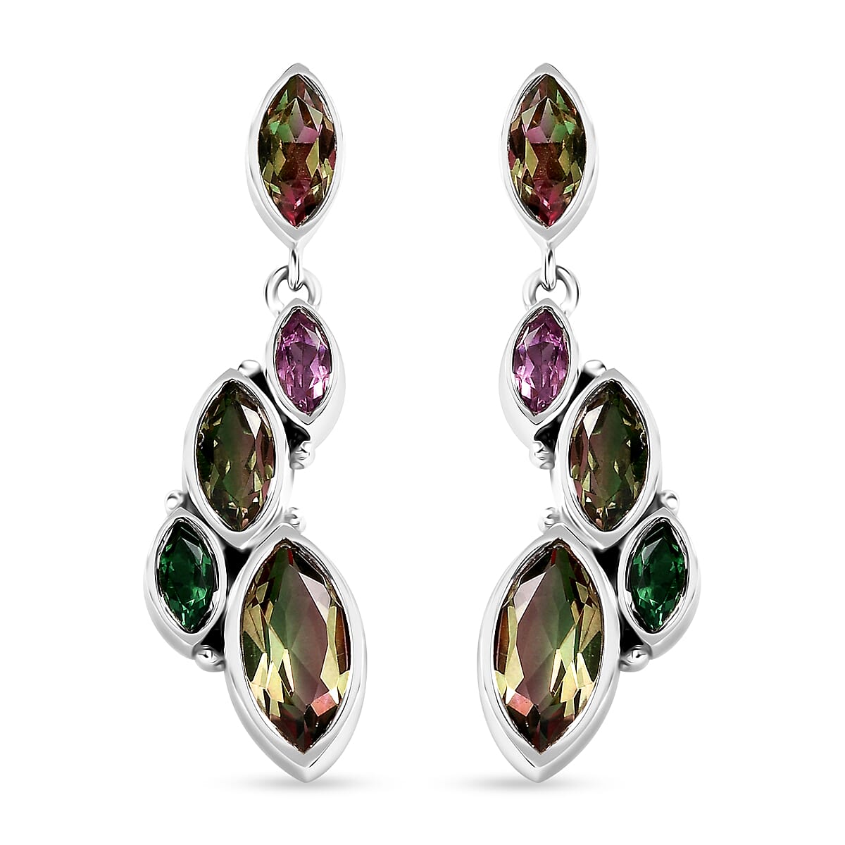 Sajen Silver Celestial Bi-Color Watermelon Doublet Quartz and Multi Gemstone 4.60 ctw Earrings in Rhodium Over Sterling Silver