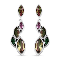 Sajen Silver Celestial Bi-Color Watermelon Doublet Quartz and Multi Gemstone 4.60 ctw Earrings in Rhodium Over Sterling Silver