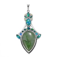 Sajen Silver Nephrite Jade and Multi Gemstone 19.10 ctw Pendant without Chain in Rhodium Over Sterling Silver