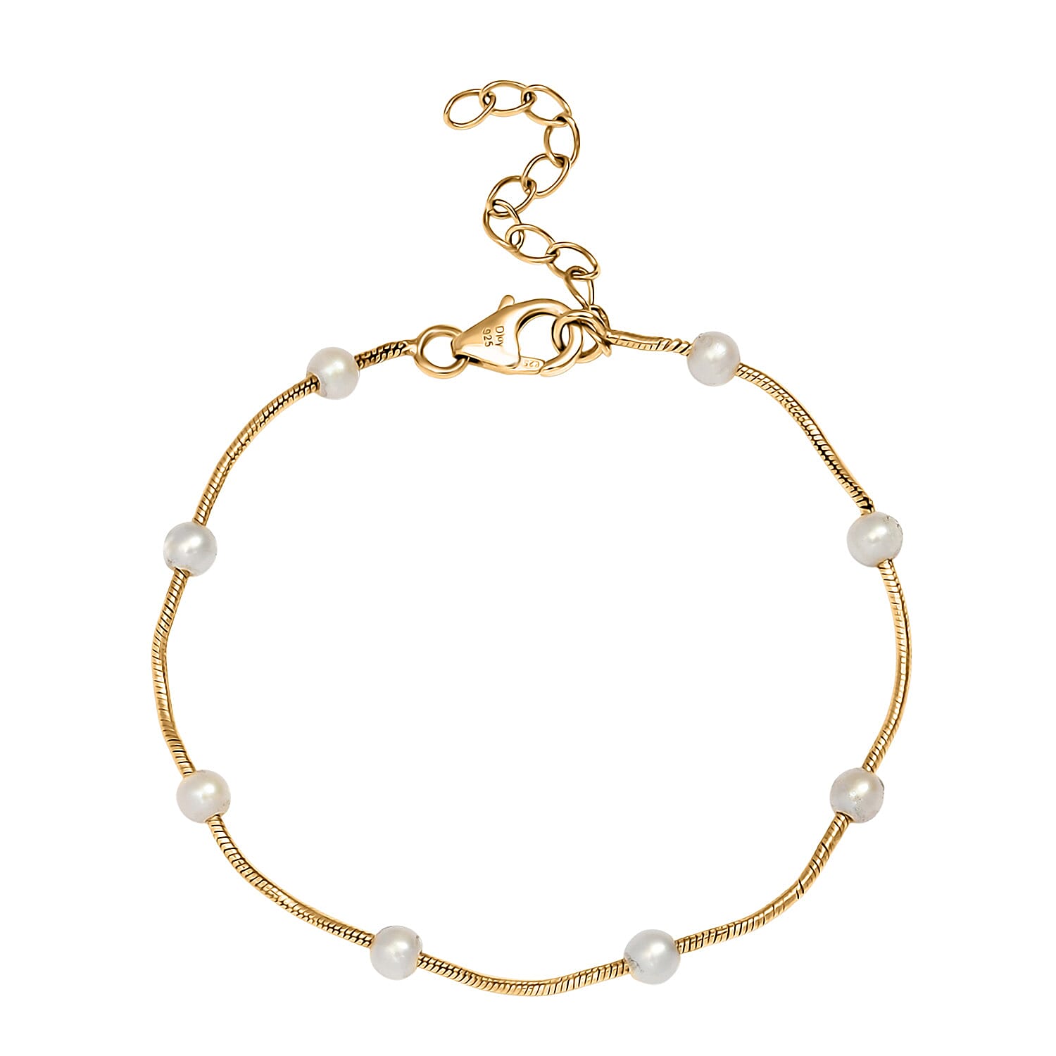 D'Joy Pearl Station Necklace 18-20 Inches in 18K Vermeil Yellow Gold Over Sterling Silver