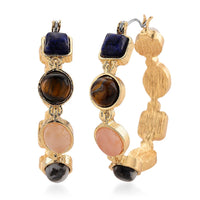 Lapis Lazuli Hoop Earrings in Goldtone 50.00 ctw