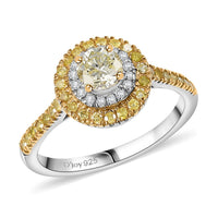 D'Joy Natural Yellow and White Diamond I2-I3 1.20 ctw Golden Twilight Ring in Rhodium Over Sterling Silver (Size 10.0)