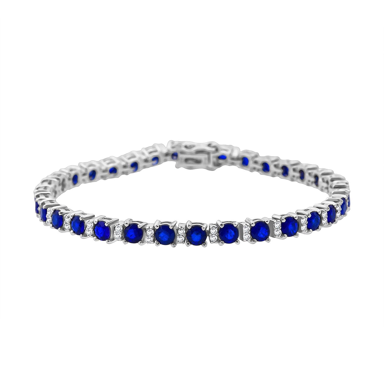 D'Joy Tanzanian Blue Spinel (DF) and White Zircon 10.15 ctw Bracelet in Rhodium Over Sterling Silv (6.50 In)