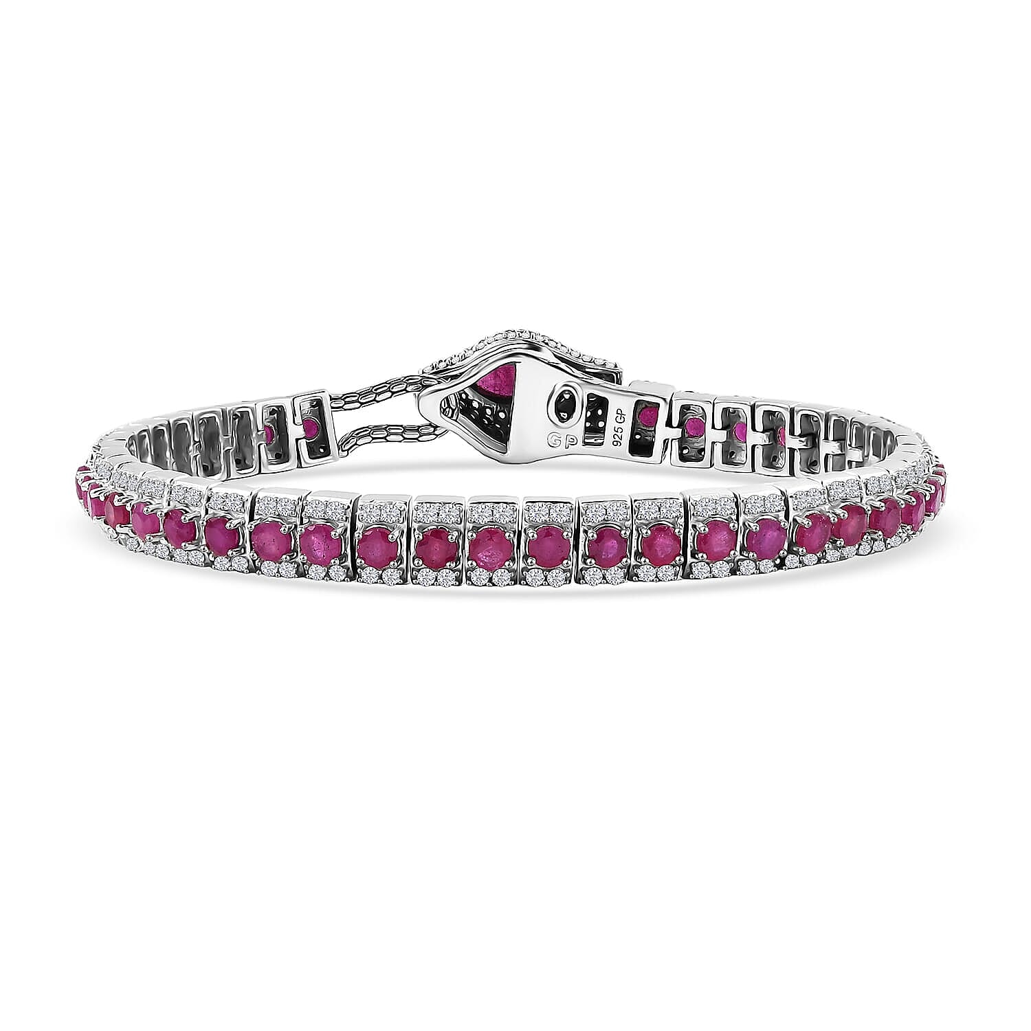 GP Niassa Ruby (FF) and Multi Gemstone 12.35 ctw Bracelet in Rhodium Over Sterling Silver (7.25 In)