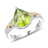 Peridot, White Zircon Ring in 18K Vermeil YG and Rhodium Over Sterling Silver 3.93 ctw