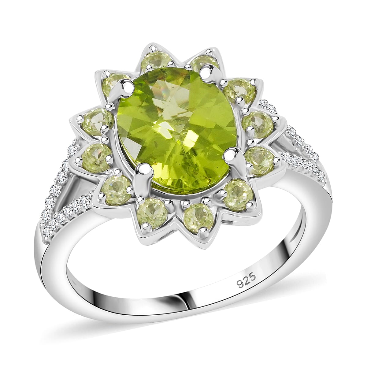 Hebei Peridot 3.60 ctw Ring in Rhodium Over Sterling Silver