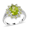 Hebei Peridot 3.60 ctw Ring in Rhodium Over Sterling Silver - Sticky add to cart bar