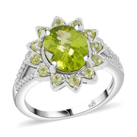 Hebei Peridot 3.60 ctw Ring in Rhodium Over Sterling Silver