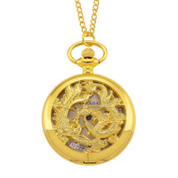 Strada Japanese Movement Dragon and Phoenix Pattern Pocket Watch with Chain (36 Inches) in Rosetone