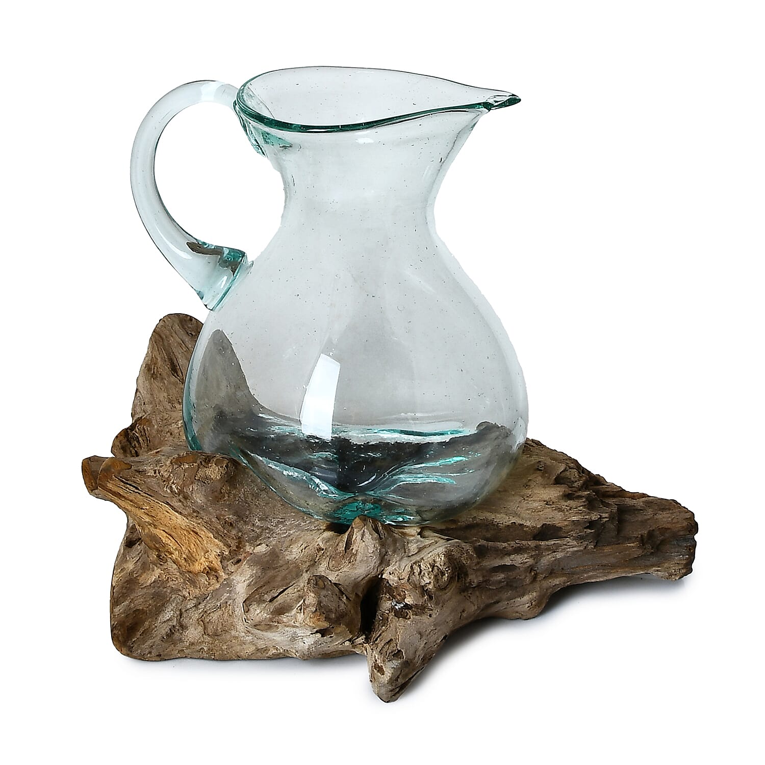 Bali Handblown Glass Pitcher with Wood Base