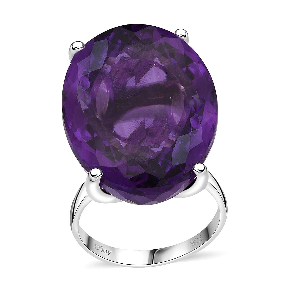 D'Joy Premium African Amethyst Solitaire Ring in Rhodium Over Sterling Silver (Size 10.0) 50.00 ctw
