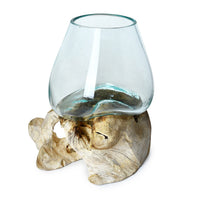 Artisan Commissioned Glass Pitcher with Wood Base