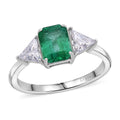 D'Joy Premium Kagem Zambian Emerald,  Moissanite Ring in Rhodium Over Sterling Silver (Size 10.0) 2.50 ctw - Sticky add to cart bar