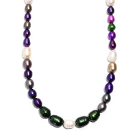 Freshwater Pearl and Multi Color Dyed Pearl Necklace in Platinum Bond 18 Inches