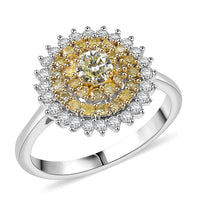 D'Joy Natural Yellow and White Diamond I2-I3 1.00 ctw Blooming Floral Ring in Rhodium Over Sterling Silver