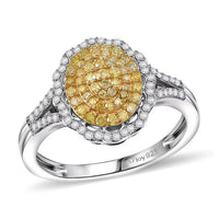 D'Joy Natural Yellow and White Diamond Ring in Rhodium Over Sterling Silver (Size 10.0) 0.50 ctw